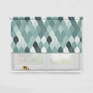 Green and White  Leaf Pattern Printed Curtain (Block out Style)