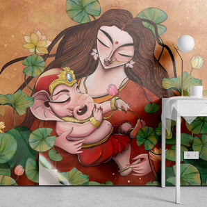 Parvati Ganesh Illustration Designer Mural Wallpaper